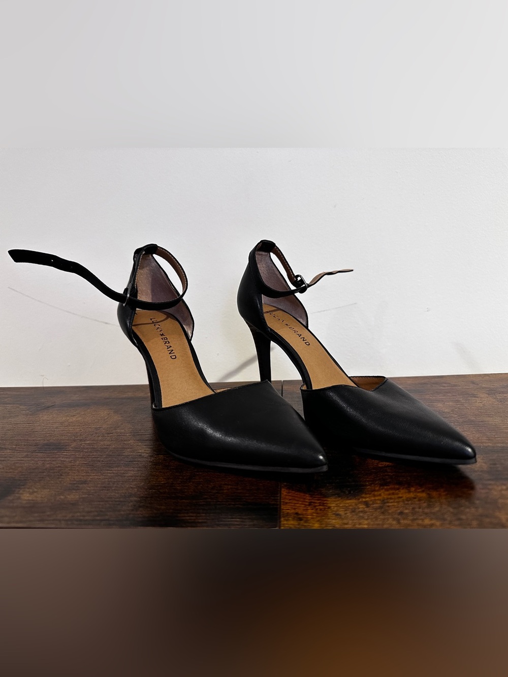 Black Pointed Ankle-Strap Women's Heels